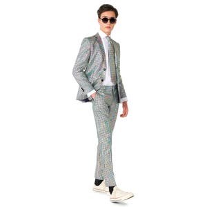 Детский стильный костюм из двух частей с зеркальными нашивками и галстуком для мальчиков, OppoSuits 10044779