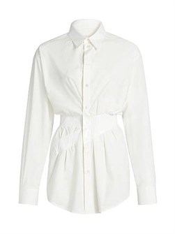 Рубашка из хлопкового поплина с разрезным воротником и затянутой талией от MM6 Maison Margiela, Италия 11024828