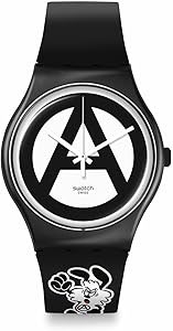 Swatch Кварцевые часы с черным корпусом из биоматериала, 41 мм, белый циферблат, стрелки с персонажем Вик от VERDY 11101580