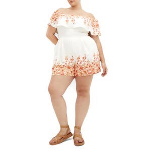 City Chic Комбинезон с рюшами и цветочным принтом, молодежный стиль, с открытыми плечами и короткими рукавами 10046145