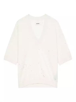 Свитер Wully Lico с кристаллами от Zadig &amp, Voltaire, V-образным вырезом, короткими рукавами, на 50% из льна 10043211