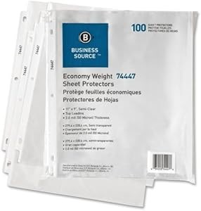 Bsn Оптовая упаковка из 25 прочных акриловых файлов для бумаги, загрузка сверху, размер 28 см x 22 см, 3 отверстия, 100 файлов в упаковке 11095026