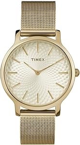 Женские аналоговые часы Timex Transcend 34 мм с золотистым корпусом и черным ремешком 11045356
