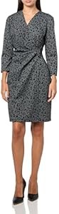 Элегантное женское платье Anne Klein с V-образным вырезом, 3/4 рукавами и принтом 11058844