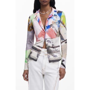 Лонгслив Desigual с абстрактным принтом на пуговицах, из 100% переработанного полиэстера 10045435