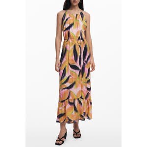 Миди-платье с цветочным принтом и рюшами от Desigual, регулируемые бретели, скрытая молния 10044182