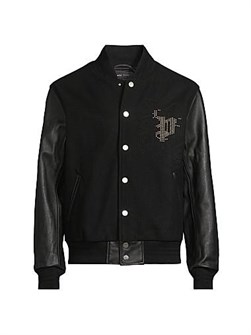 Purple Бомбер с украшенным логотипом пурпурного цвета и кожаными рукавами, карманами и кокеткой 11025158