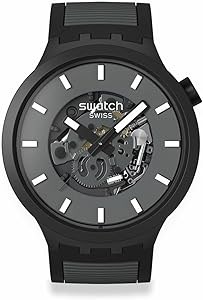 Унисекс часы Swatch Big Bold с 47 мм черным матовым открытым циферблатом и водонепроницаемые 11058037