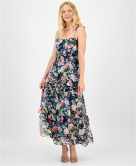 Воздушное шифоновое макси-платье с принтом и завязками на плечах от Julia Jordan 11071482