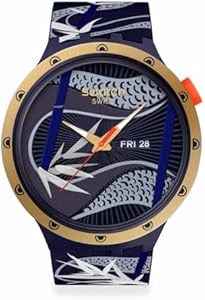 Swatch Унисекс часы синий биоматериал кварцевый циферблат с золотыми деталями, 47 мм, водонепроницаемые на глубину 30 м 11068307