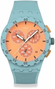 Swatch Универсальные кварцевые часы зелёного цвета с циферблатом яркого абрикосового оттенка, 42 мм 11068536