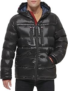 Мужской лонгслив Tommy Hilfiger с брендированным капюшоном, стильным блестящим покрытием и карманами на молнии 11056250