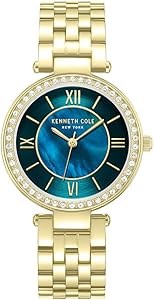 Kenneth Cole Женские классические часы с зеленым перламутровым циферблатом, золотыми римскими цифрами и кристаллическим безелем 11104313