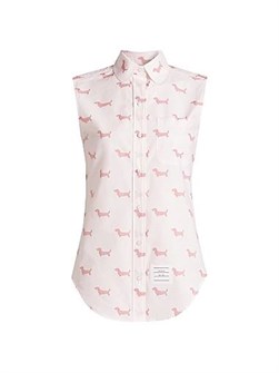 Сорочка без рукавов Hector от Thom Browne, выполненная из итальянского хлопка с воротником Питер Пэн и собачьим принтом 11023490