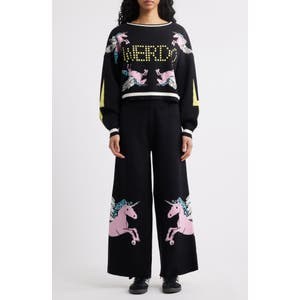 Dressed in Lala Жаккардовый комплект свитера и широких брюк Weirdos Unite с узором пегасов из вискозы, 50% 10045385