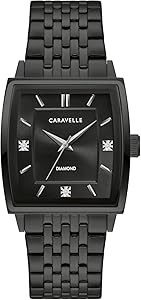 Caravelle Мужские кварцевые часы Tonneau с три стрелками, в черном корпусе из нержавеющей стали, современный дизайн 11056930