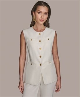 Женский жилет без рукавов из льняной смеси с золотыми пуговицами, Donna Karan New York 11053879