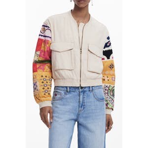 Куртка Desigual Mixed Media с цветными рукавами, молнией и эластичным поясом 10045100