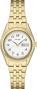 Seiko Женские водонепроницаемые часы с календарем день/дата и двухцветным корпусом из нержавеющей стали, водонепроницаемость 100 м 11106375