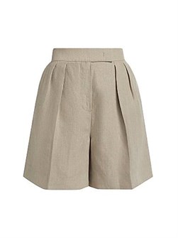 Плиссированные шорты Dindy от Max Mara из итальянского льна с карманами и застежкой на молнии 11031207