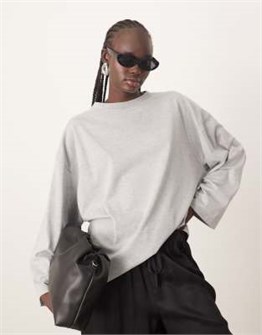 Серая хлопковая футболка лонгслив ARRANGE с oversize кроем и прямым фасоном 10041070