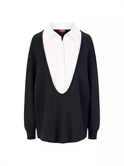 Свитер свободного кроя Staud Coast из хлопка и кашемира с воротником на кнопках и длинными рукавами 10045551