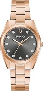 Bulova Женские кварцевые наручные часы с 11 бриллиантами, розовое золото, серый циферблат, нержавеющая сталь 11071158