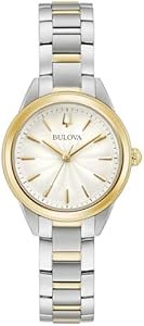 Bulova Женские классические часы с браслетом из нержавеющей стали с двухтоновой отделкой, диаметр 28 мм, кварцевый механизм 11078768