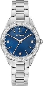 Bulova Женские автоподзаводные наручные часы из нержавеющей стали с 16 бриллиантами и ультрамариновым перламутровым циферблатом 11082086