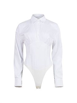 Бодимин из поплина от Fleur du Mal с рубашечным кроем, корсетным дизайном, длинными рукавами и застёжкой на крючок 11031495