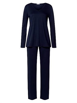 Хлопково-шелковая пижама Hanro с лонгсливом, V-образным вырезом и эластичным поясом 11034884