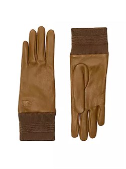 Burberry Кожаные перчатки с ребристыми манжетами, кашемировой и шелковой подкладкой, предоставляющие комфорт и тепло 10045218