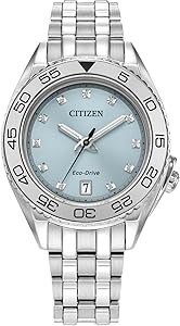 Citizen Женские часы Eco-Drive Sport Luxury Carson на стальном браслете с 11 алмазными акцентами, 3 стрелками и указанием даты 11077822