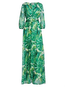Шифоновое макси-платье Toki с листьевым принтом и длинными рукавами от Chiara Boni La Petite Robe 11031478