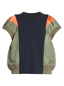 Футболка Sacai из нейлона и хлопка с карманами, круглым вырезом и оверсайз-силуэтом, Япония 11034217