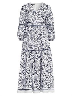 Макси-платье с принтом от Misook из дышащего хлопка с V-образным вырезом и рукавами-колоколами 11036638