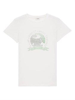Футболка Saint Laurent с коротким рукавом и принтом музыкального фестиваля 1961 года, 100% хлопок, произведено в Италии 11031344