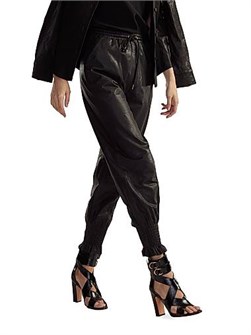 Кожаные джоггеры с завязками на талии от Cynthia Rowley, 100% кожи, с карманами 11034354