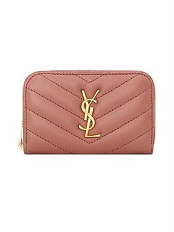 Saint Laurent Кошелек с молнией из мягкой кожи ягненка, отделка Cassandre, золотистая фурнитура 11031325