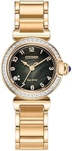 Citizen Женские часы с зеленым циферблатом, браслет из розового золота, кожаный ремешок, 26 мм 11081770