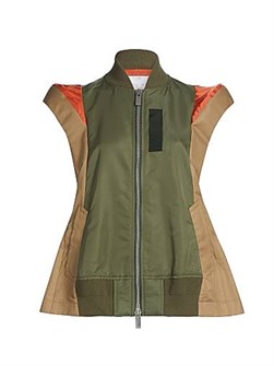 Жилет Sacai из нейлона и твила с воротником-стойкой и передней молнией 11034227