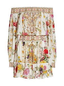 Шелковое мини-платье Camilla с открытыми плечами и цветочным узором, 100% шелк 11020280