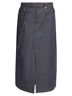 Джинсовая плиссированная миди-юбка с поясом и пятью карманами от Sacai, 100% хлопок 11034216