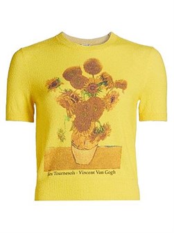Свитер из хлопка с изображением ',Подсолнухи', Ван Гога, короткий рукав, Loewe, Италия 11036765
