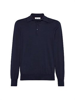 Лёгкий хлопковый лонгслив-поло Brunello Cucinelli с воротником на пуговицах, 100% хлопок, Италия 11031876