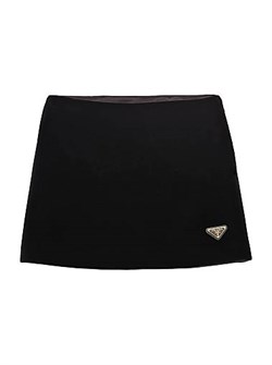 Мини-юбка из бархата Prada с подкладкой, боковой молнией и эмалевым логотипом в форме треугольника 11031603