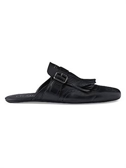 Мюли с ремешком и кисточками, выполненные из 100% телячьей кожи с перфорацией и тонкой резиновой подошвой от Prada. 11034730