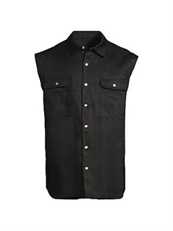 Оверсайз жилет из итальянского льна Rick Owens с отложным воротником и карманами на кнопках 11036544