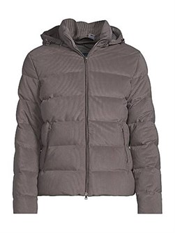 Утепленный бомбер из вельвета с капюшоном на шнурке, боковыми карманами и двойной молнией от Herno 11017201