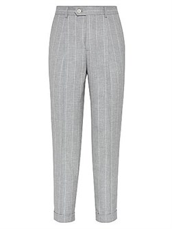 Брюки из девственной шерсти с защипами от Brunello Cucinelli, расслабленный крой, Италия 11031926